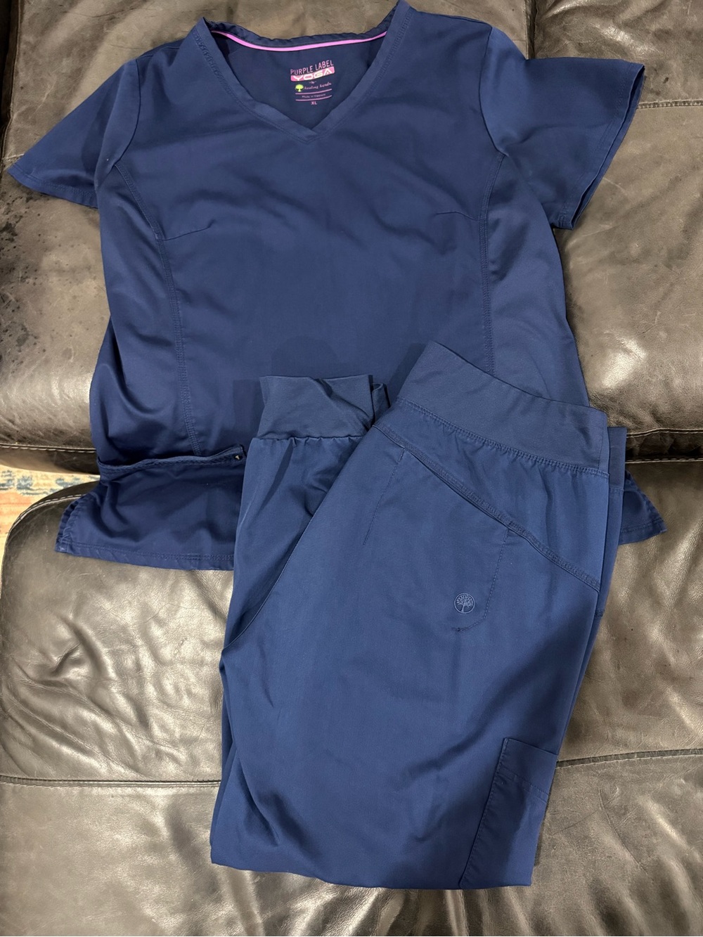 healing hands Navy Blue Scrub Top and Pants Set